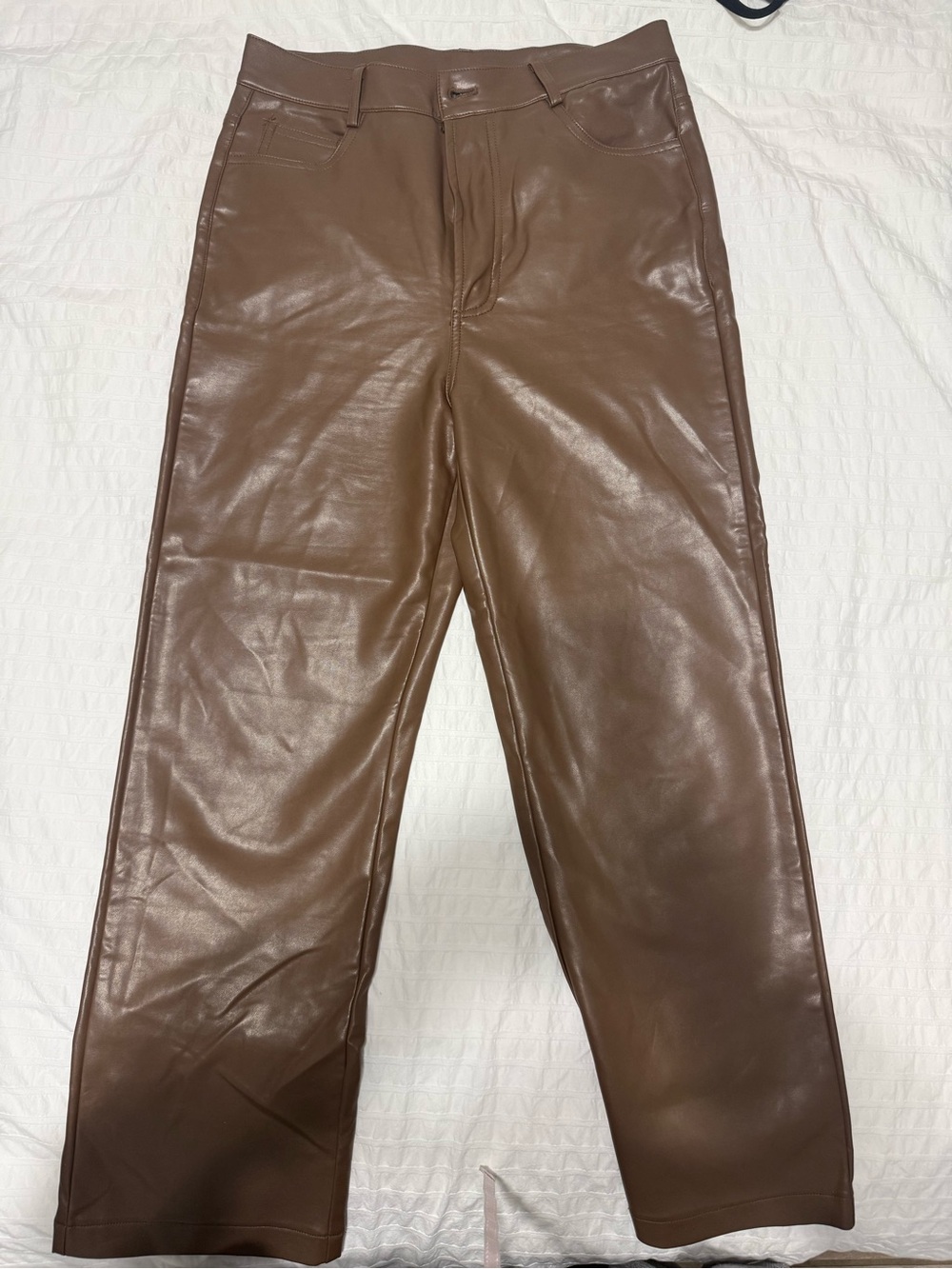 Market Brown Faux Leather Straight-Leg Pants